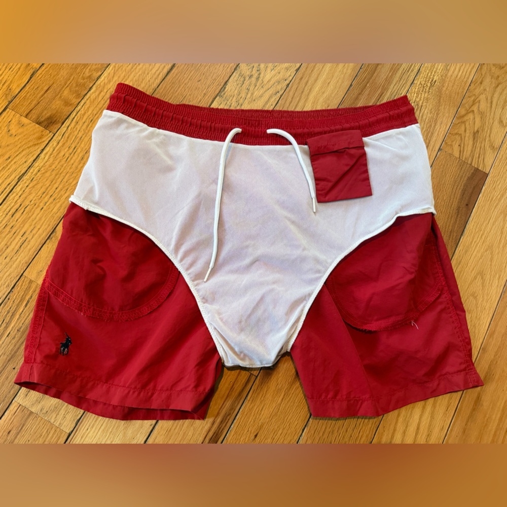 VTG Polo Ralph Lauren Red Swim Trunks Lined Lifeguard Shorts Men’s Size L - Picture 8 of 13